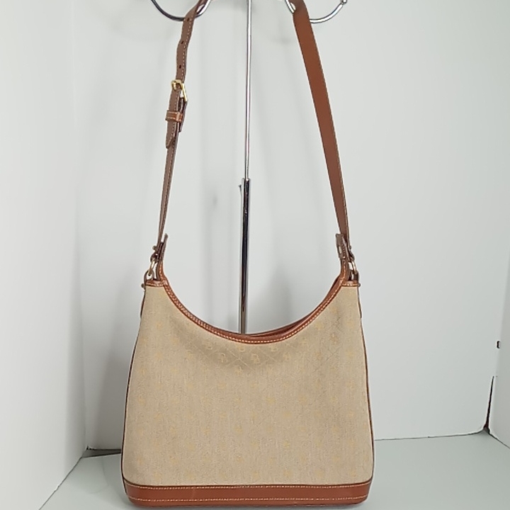 Dooney And Bourke Monogram Canvas And Leather Shoulder Bag - Tan And Brown